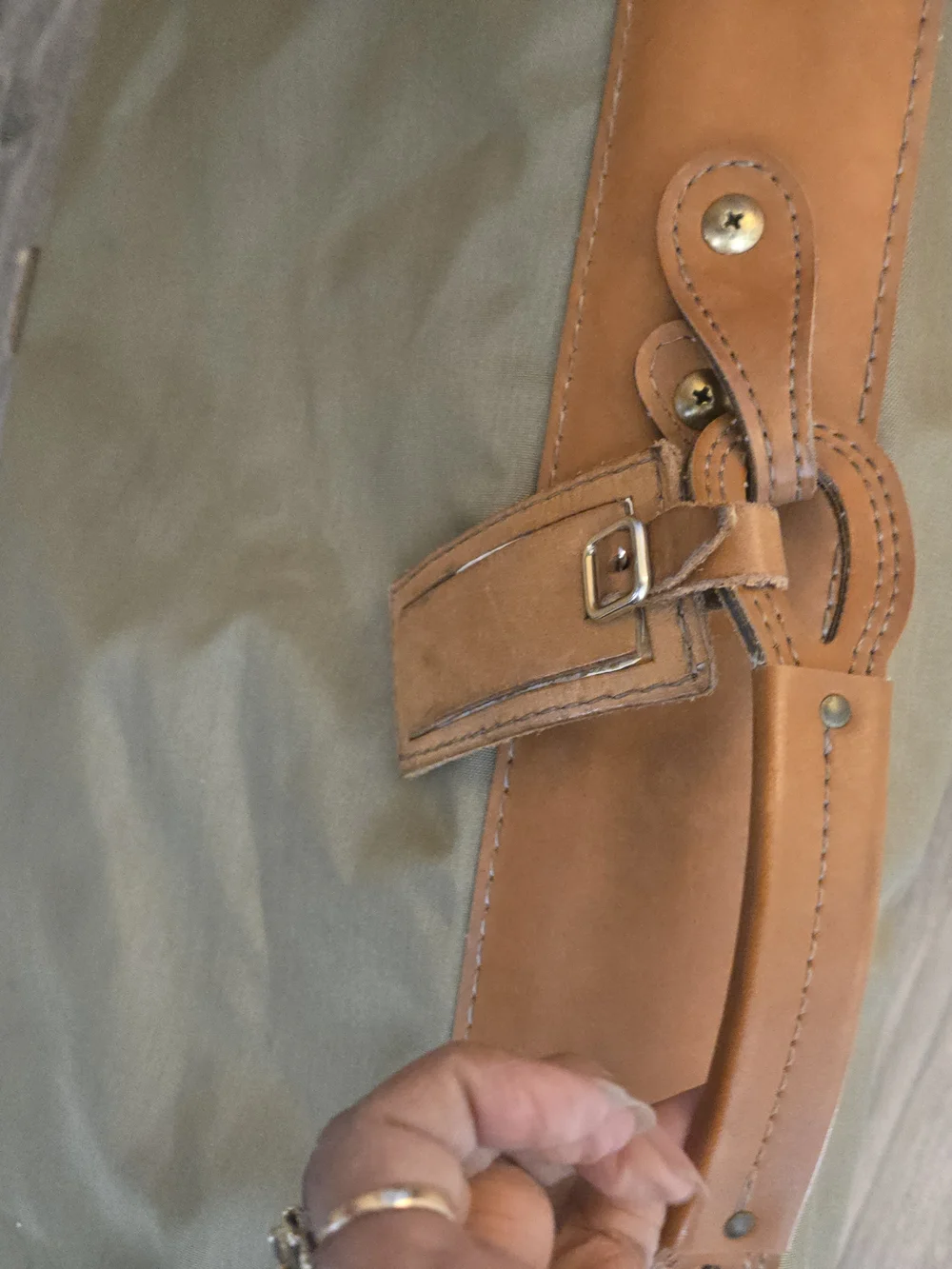Men's Olive Green Canvas Garment Bag with Tan Leather Trim